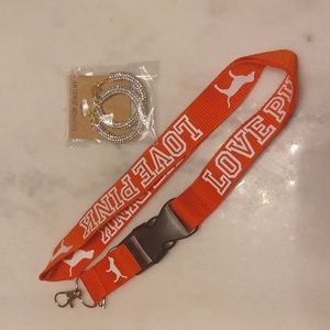 Love pink lanyard Keychain holder, and medium hoop earrings